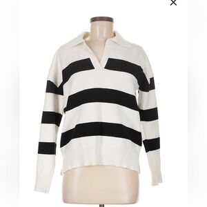 Cynthia Rowley Cream & Black Striped Polo Sweater